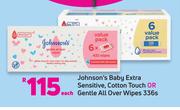 Johnson's Baby Extra Sensitive Cotton Touch Or Gentle All Over Wipes-336s Each