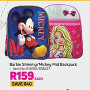 Barbie Shimmy/Mickey Mid Backpack-Each