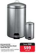 Primaries 2-Piece Stainless Steel Pedal Bin Set-Per Set
