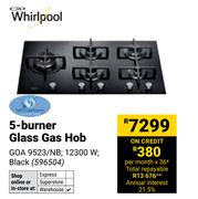 Whirlpool 5 Burner Glass Gas Hob Black GOA 9523/NB