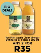 You First Apple Cider Vinegar (Unfiltered Or Filtered)-For Any 2 x 500ml
