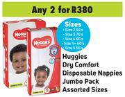 Huggies Dry Comfort Disposable Nappies Jumbo Pack Assorted Sizes- For Any 2