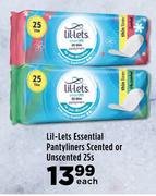 Lil-Lets Essential Pantyliners Scented Or Unscented-25s Each