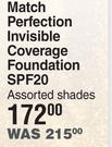 Rimmel Match Perfection Invisible Coverage Foundation SPF20 Assorted Shades