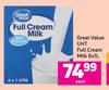 Great Value UHT Full Cream Milk-6 x 1L Each