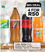 Coke Range (Coke, Zero, Fanta, Orange, Sprite Or Stoney)-For 4 x 1.5L