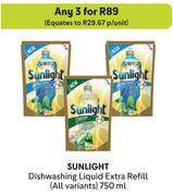 Sunlight Dishwashing Liquid Extra Refill (All Variants)-For 3 x 750ml