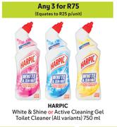 Harpic White & Shine Or Active Cleaning Gel Toilet Cleaner-For 3 x 750ml