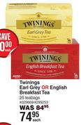Twinings Earl Grey Or English Breakfast Tea-25 Teabags Each
