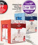 Lifestyle Foods Low Fat or Full Cream Long Life Milk-For 1x6 x 1Ltr