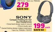 Sony Compact Folding On Ear Aux Headphones-Each