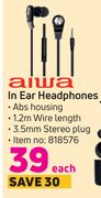 Aiwa In Ear Headphones-Each