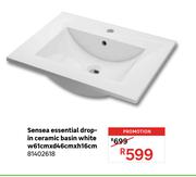 Sensea Essential Drop In Ceramic Basin White W61cm x d46cm x h16cm 81402618