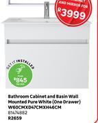 Bathroom Cabinet & Basin Wall Mounted Pure White (One Drawer) w60cmxD47cmxH46cm 81474882