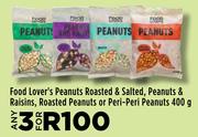 Food Lover's Peanuts Roasted & Salted,Peanuts & Raisins,Roasted Peanuts Or Peri Peri Peanuts-3x400g