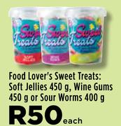Food Lover's Sweet Treats: Soft Jellies 450g, Wine Gums 450g Or Sour Worms 400g-Each