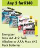Energizer Max AA 4 + 2 Pack Alkaline Or AAA Max 4 + 2 Pack Batteries-For Any 2