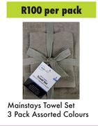 Mainstays Towel Set 3 Pack Assorted Colours-Per Pack