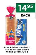 Blue Ribbon Sandwich Sliced Or Star Sliced White Bread-700g Each    