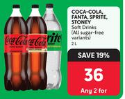 Coca Cola, Fanta, Sprite, Stoney Soft Drink (All Sugar Free Variants)-For Any 2 x 2L