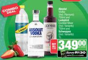 Absolut Vodka 750ml & Luckybird Cocktail Mixer 750ml & Schweppes (Incl. Variants) 1Ltr-For All 3