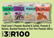 Food Lover's Peanuts Roasted & Salted,Peanuts & Raisins,Roasted Peanuts Or Peri Peri Peanuts-3x400g