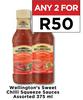 Wellington's Sweet Chilli Squeeze Sauces Assorted-For Any 2 x 375ml