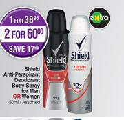 Shield Anti-Perspirant Deodorant Body Spray For Men Or Women Assorted-For 1 x 150ml