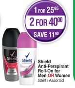 Shield Anti-Perspirant Roll-On For Men Or Women Assorted-For 1 x 50ml