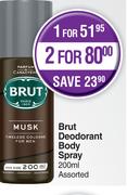 Brut Deodorant Body Spray Assorted-For 2 X 200ml