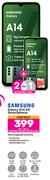 2 x Samsung Galaxy A14 5G Smartphone-On 1.2GB Red Top Up Core More Data