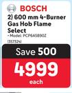 Bosch 600mm 4 Burner Gas Hob Flame Select PC6A5B90Z-Each