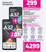 2 x Samsung Galaxy A32 Smartphone-On 1GB Red Top Up Core More Data + On Promo 70