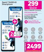 2 x Tecno Spark 7 64GB 4G Smartphone-On Red Flexi 130 + On Promo 70