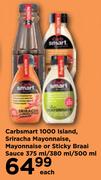 Carbsmart 1000 Island Sriracha Mayonnaise Or Sticky Braai Sauce-375ml/380ml/500ml Each