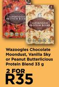 Wazoogles Chocolate Moondust, Vanilla Sky Or Peanut Butterlicious Protein Blend-For 2 x 33g