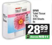 Spar Toilet Tissue 1 Ply 300 Sheets-9s Per Pack