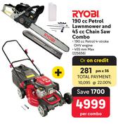 Ryobi 190cc Petrol Lawnmower & 45cc Chain Saw Combo-Per Combo