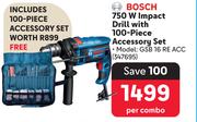 Bosch 750W Impact Drill With 100 Piece Accessory Set GSB 16 RE ACC-Per Combo