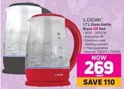 Logik 1.7Ltr Glass Kettle Black Or Red-Each