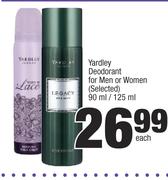 Yardley Deodorant For Men Or Women(Selected)-90ml/125ml Each