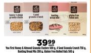 You Firts & Almond Granola Clusters-500g,4 Seed Granola Cruch-750g,Banting Bread Mix 200g-Each