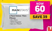 Mainstays 2 Pack Hollow Fibre Pillows- Per Pack