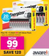 Energizer Max 15 + 5 AAA Or AA Value Pack- Per Pack