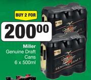 Miller Genuine Draft Cans 6 x 500ml-For 2