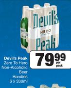 Devil's Peak Zero To Hero Non Alcoholic Beer Handies-6 x 330ml Per Case
