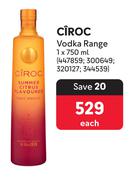 Ciroc Vodka Range-750ml Each