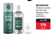 Belgravia Platinum London Dry Gin With Stemless Glass-750ml Each