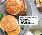 Rib Or Crumbed Chicken Brugers-2s Pack Each