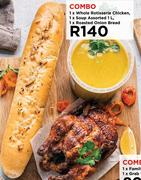 1 x Whole Rotisserie Chicken, 1 x Soup Assorted 1L, 1 x Roasted Onion Bread Combo